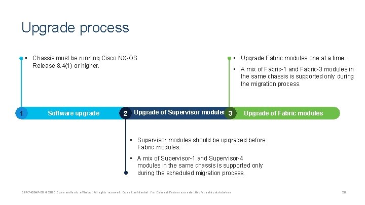 Upgrade process • Chassis must be running Cisco NX-OS Release 8. 4(1) or higher.