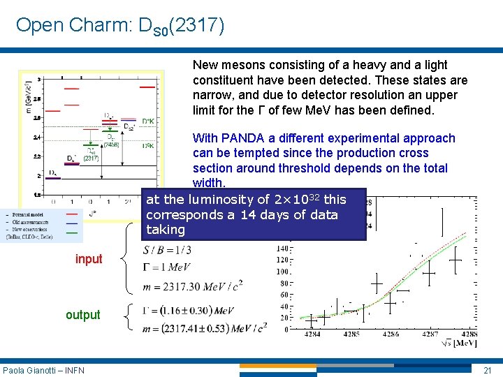 Open Charm: DS 0(2317) New mesons consisting of a heavy and a light constituent