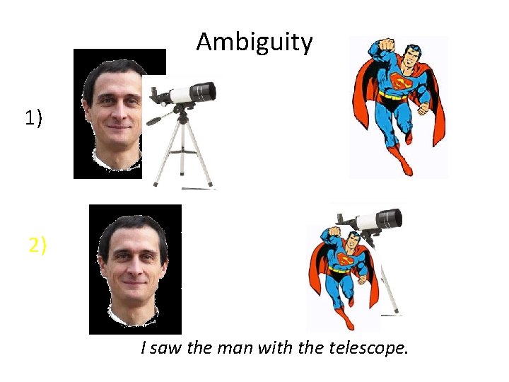 Ambiguity 1) 2) I saw the man with the telescope. 