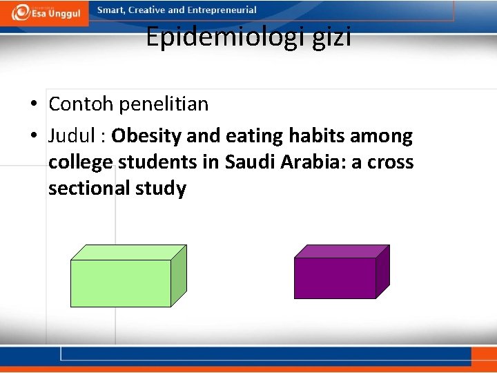 Epidemiologi gizi • Contoh penelitian • Judul : Obesity and eating habits among college