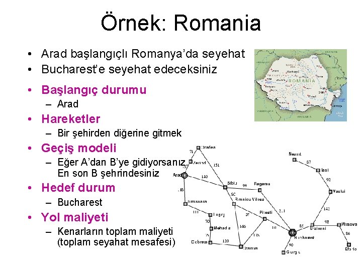 Örnek: Romania • Arad başlangıçlı Romanya’da seyehat • Bucharest’e seyehat edeceksiniz • Başlangıç durumu