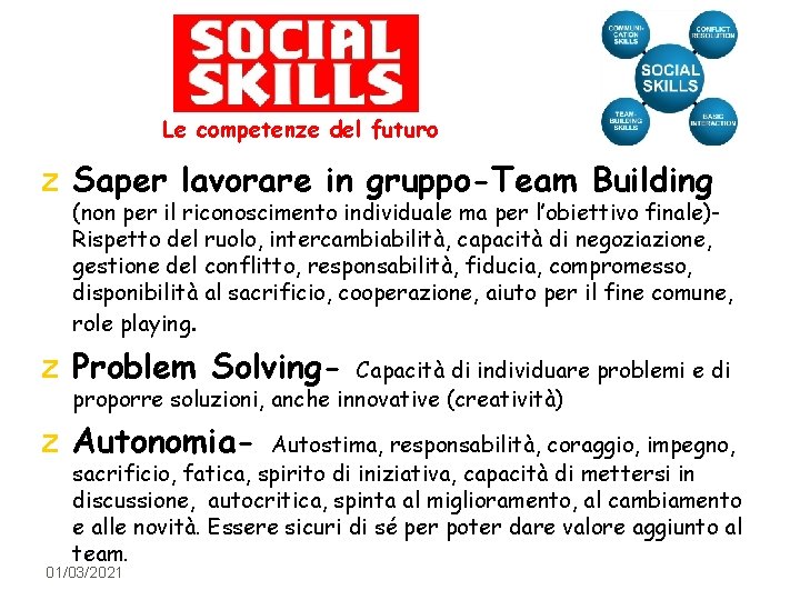 Le competenze del futuro z Saper lavorare in gruppo-Team Building (non per il riconoscimento