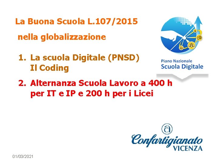 La Buona Scuola L. 107/2015 nella globalizzazione 1. La scuola Digitale (PNSD) Il Coding