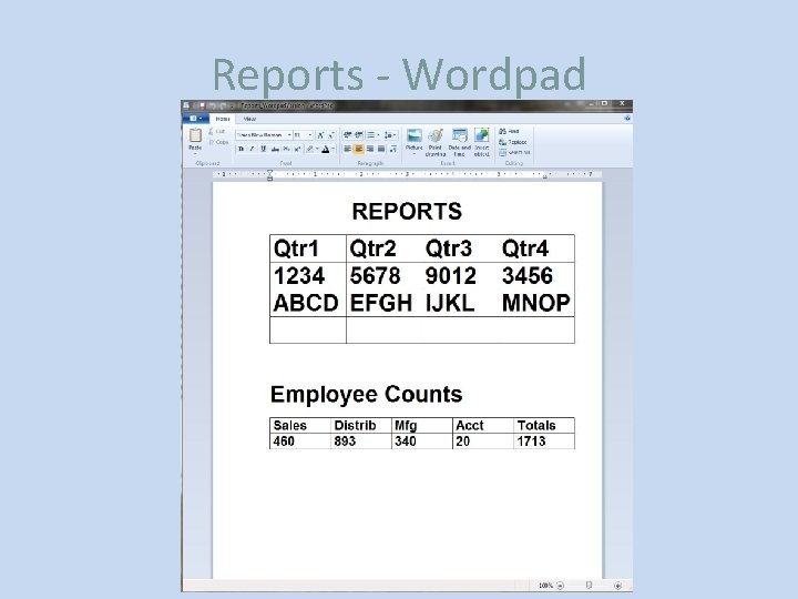 Reports - Wordpad 