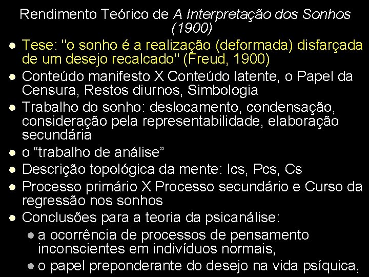 Rendimento Teórico de A Interpretação dos Sonhos (1900) l Tese: "o sonho é a