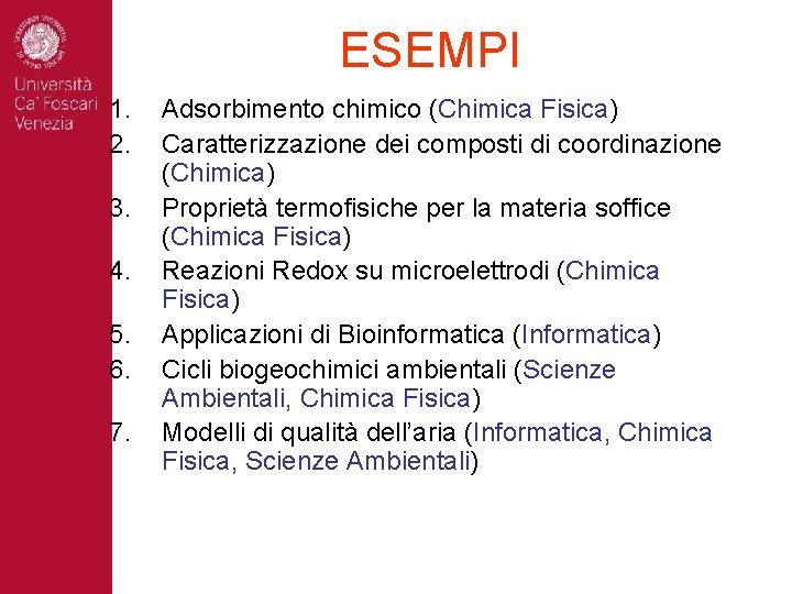 ESEMPI 1. 2. 3. 4. 5. 6. 7. Adsorbimento chimico (Chimica Fisica) Caratterizzazione dei