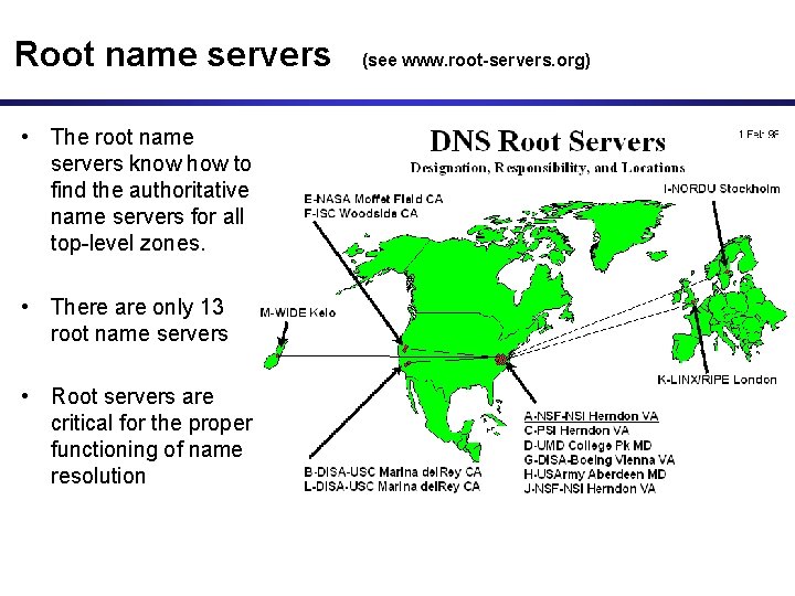 Root name servers • The root name servers know how to find the authoritative