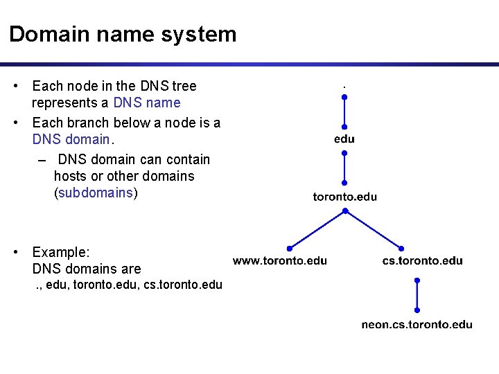 Domain name system • Each node in the DNS tree represents a DNS name
