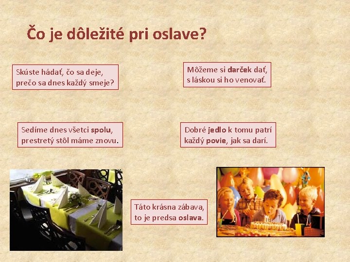 Čo je dôležité pri oslave? Skúste hádať, čo sa deje, prečo sa dnes každý