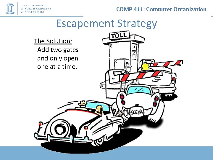 COMP 411: Computer Organization Escapement Strategy The Solution: Add two gates and only open