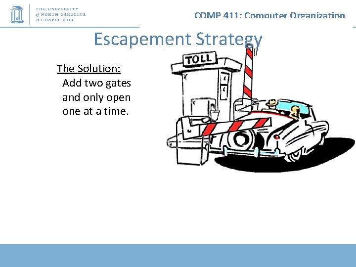 COMP 411: Computer Organization Escapement Strategy The Solution: Add two gates and only open