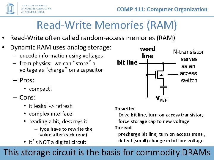 COMP 411: Computer Organization Read-Write Memories (RAM) • Read-Write often called random-access memories (RAM)