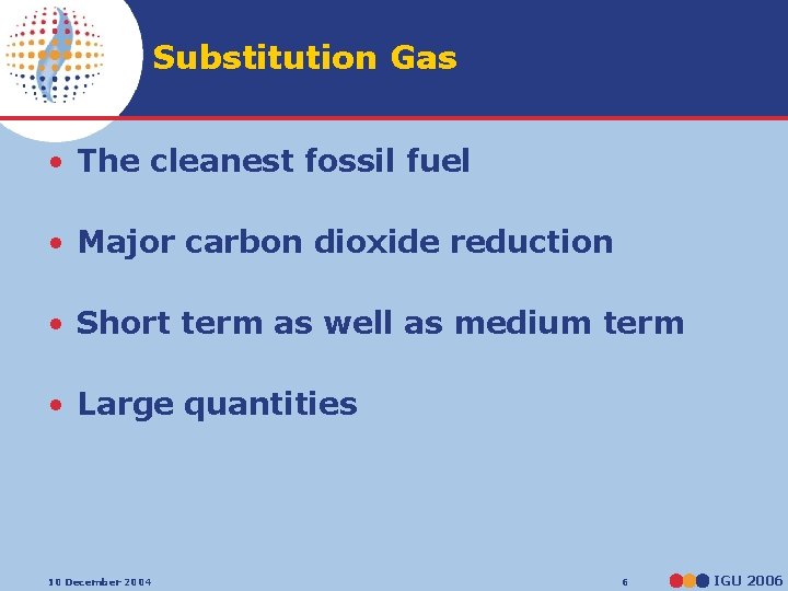 Substitution Gas • The cleanest fossil fuel • Major carbon dioxide reduction • Short