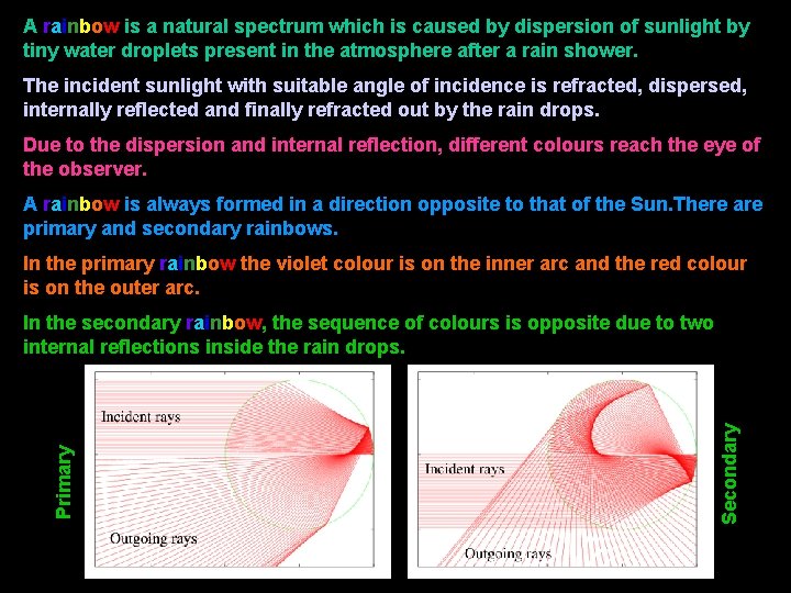 A rainbow is a natural spectrum which is caused by dispersion of sunlight by