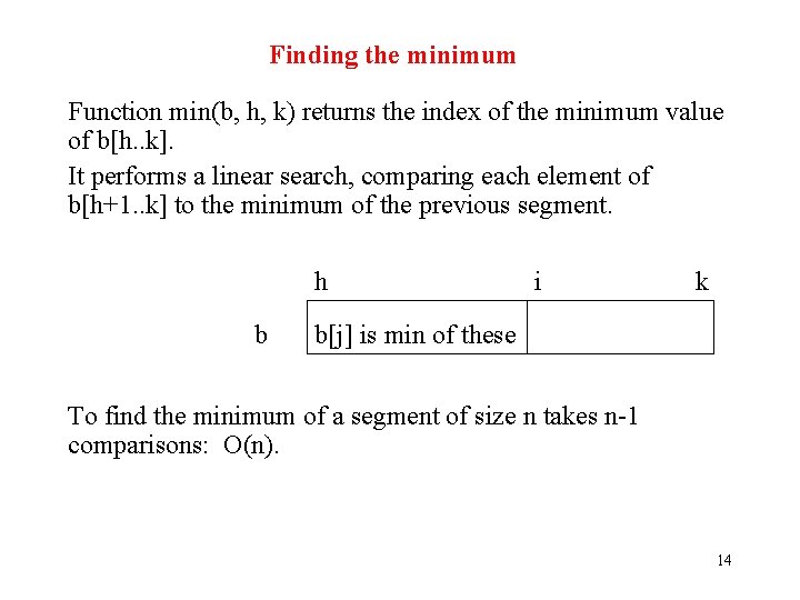 Finding the minimum Function min(b, h, k) returns the index of the minimum value