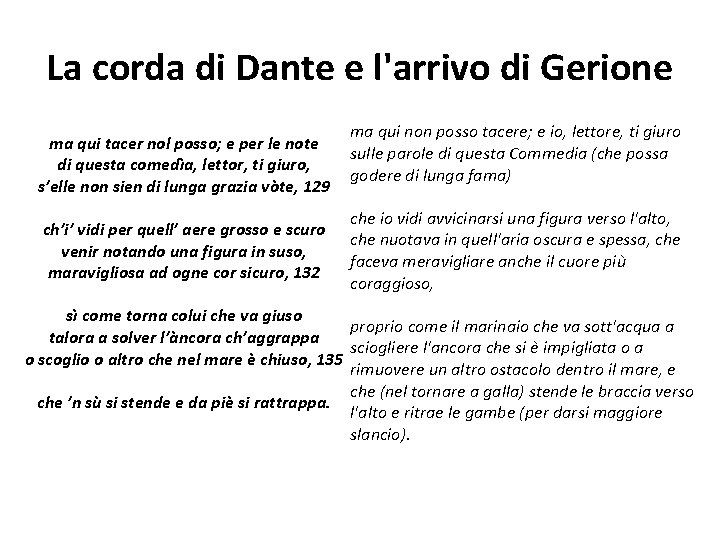 La corda di Dante e l'arrivo di Gerione ma qui tacer nol posso; e