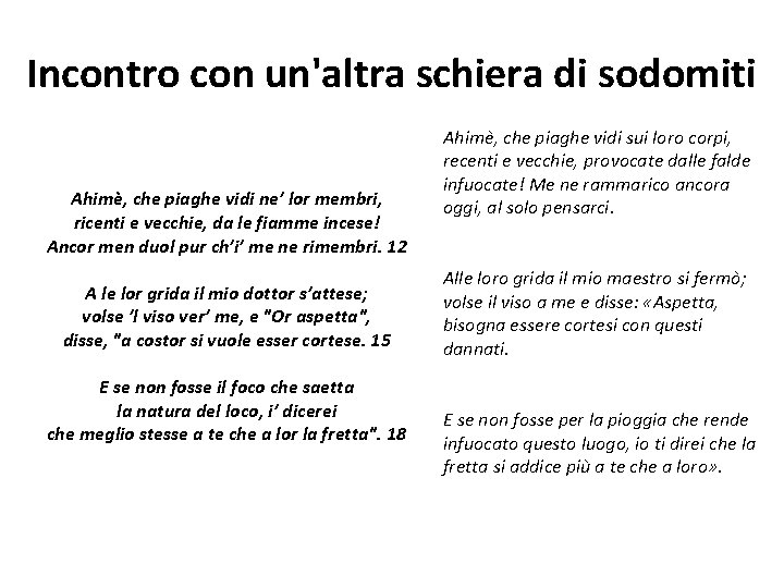 Incontro con un'altra schiera di sodomiti Ahimè, che piaghe vidi ne’ lor membri, ricenti