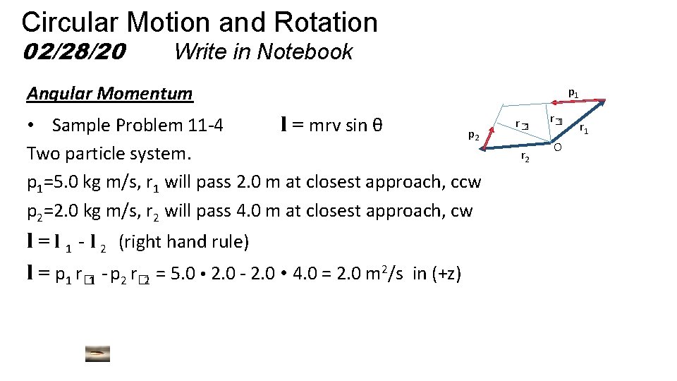 Circular Motion and Rotation 02/28/20 Write in Notebook Angular Momentum • Sample Problem 11