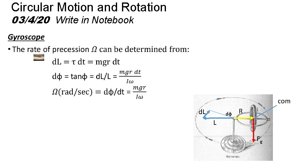 Circular Motion and Rotation 03/4/20 Write in Notebook com d. L dφ R L