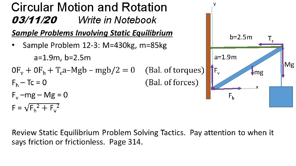 Circular Motion and Rotation 03/11/20 y Write in Notebook b=2. 5 m Tc a=1.