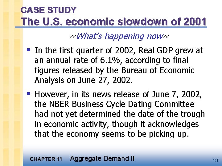 CASE STUDY The U. S. economic slowdown of 2001 ~What’s happening now~ § In