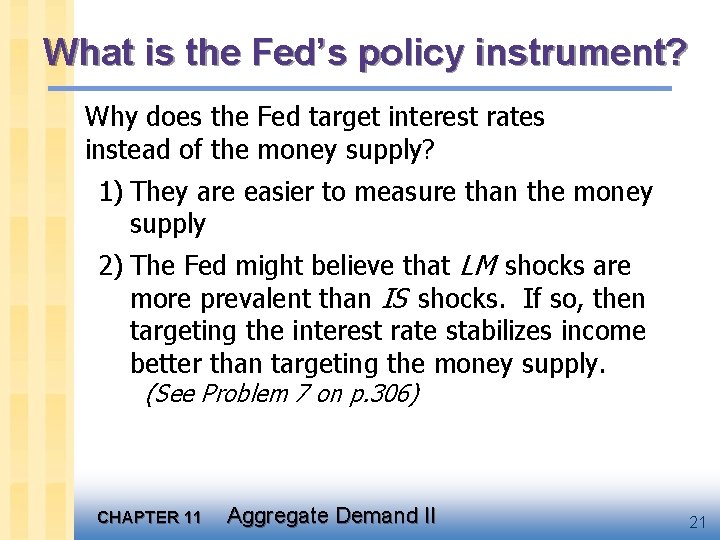 What is the Fed’s policy instrument? Why does the Fed target interest rates instead