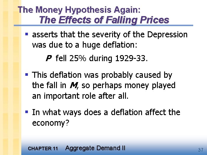The Money Hypothesis Again: The Effects of Falling Prices § asserts that the severity