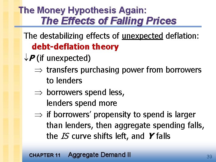 The Money Hypothesis Again: The Effects of Falling Prices The destabilizing effects of unexpected