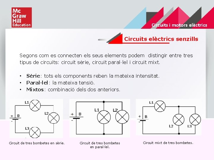 Circuits i motors elèctrics Circuits elèctrics senzills Segons com es connecten els seus elements