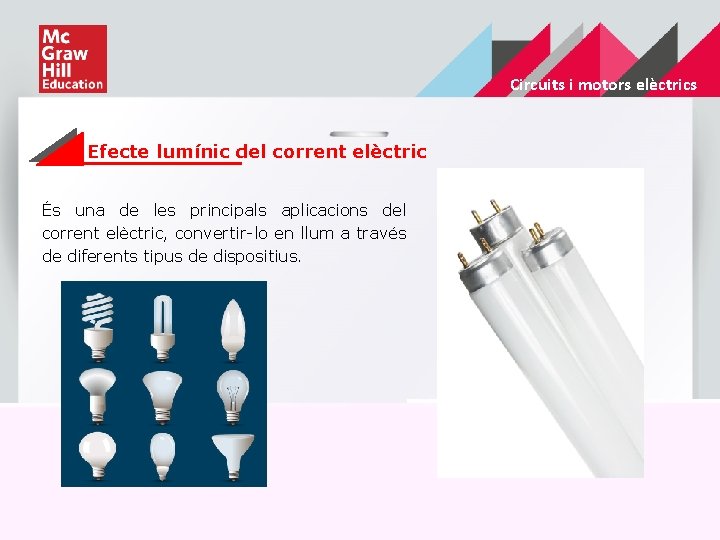 Circuits i motors elèctrics Efecte lumínic del corrent elèctric És una de les principals