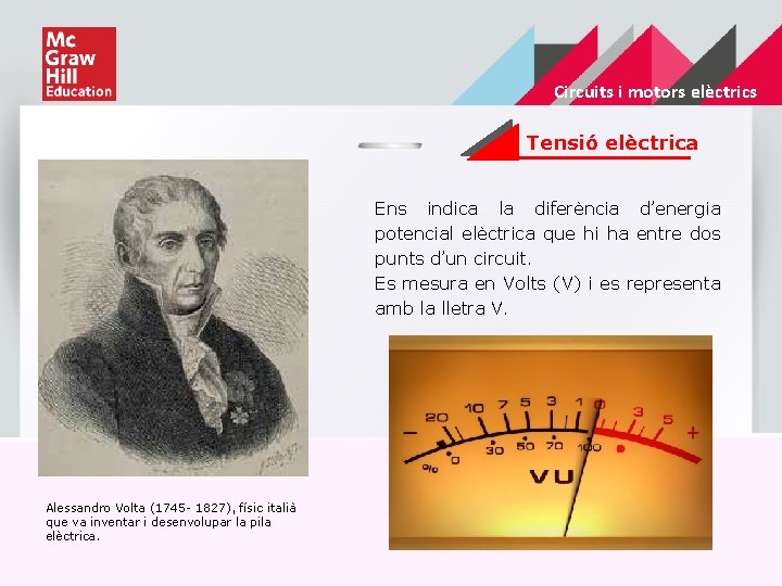 Circuits i motors elèctrics Tensió elèctrica Ens indica la diferència d’energia potencial elèctrica que