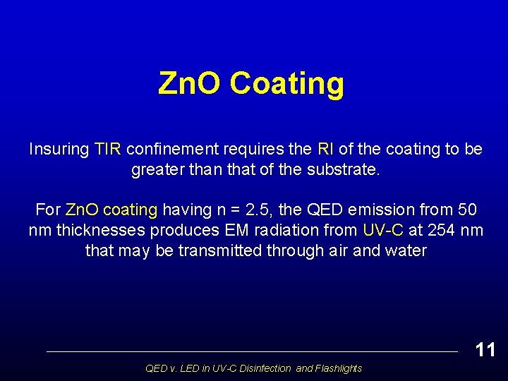 Zn. O Coating Insuring TIR confinement requires the RI of the coating to be