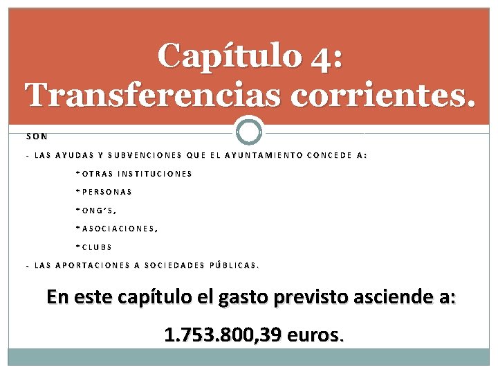 Capítulo 4: Transferencias corrientes. SON - LAS AYUDAS Y SUBVENCIONES QUE EL AYUNTAMIENTO CONCEDE