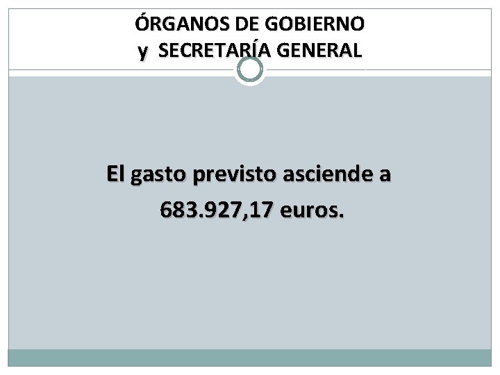 ÓRGANOS DE GOBIERNO y SECRETARÍA GENERAL El gasto previsto asciende a 683. 927, 17