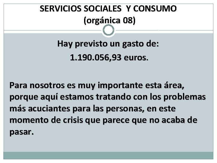 SERVICIOS SOCIALES Y CONSUMO (orgánica 08) Hay previsto un gasto de: 1. 190. 056,