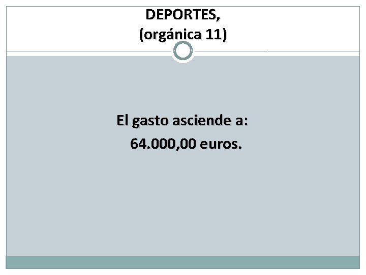 DEPORTES, (orgánica 11) El gasto asciende a: 64. 000, 00 euros. 