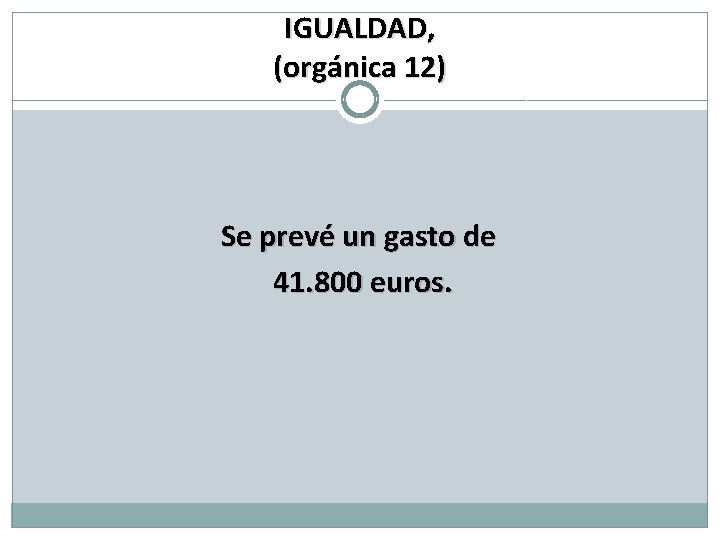 IGUALDAD, (orgánica 12) Se prevé un gasto de 41. 800 euros. 