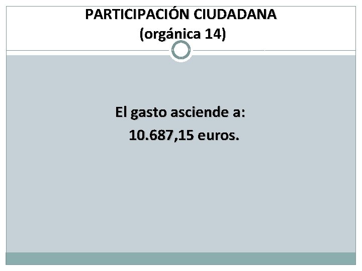 PARTICIPACIÓN CIUDADANA (orgánica 14) El gasto asciende a: 10. 687, 15 euros. 