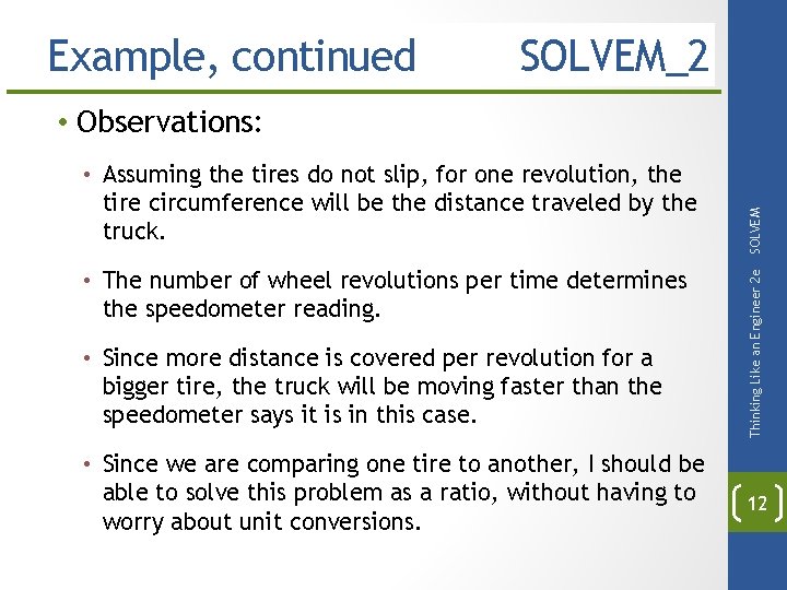 Example, continued SOLVEM_2 • The number of wheel revolutions per time determines the speedometer