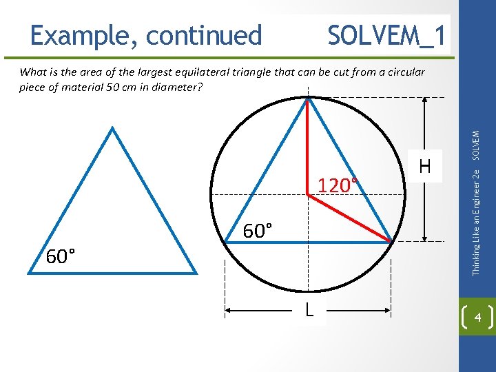 Example, continued SOLVEM_1 60° L Thinking Like an Engineer 2 e 120° H SOLVEM