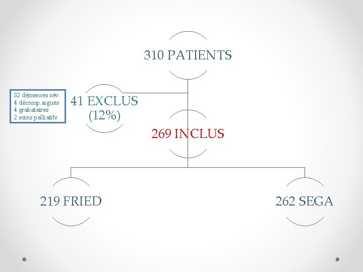 310 PATIENTS 32 démences sév. 4 décomp. aiguës 4 grabataires 2 soins palliatifs 41
