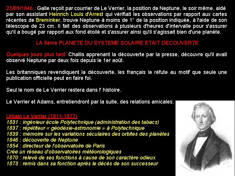 23/09/1846 : Galle reçoit par courrier de Le Verrier, la position de Neptune, le