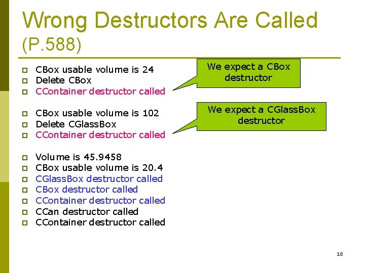 Wrong Destructors Are Called (P. 588) p p p p CBox usable volume is