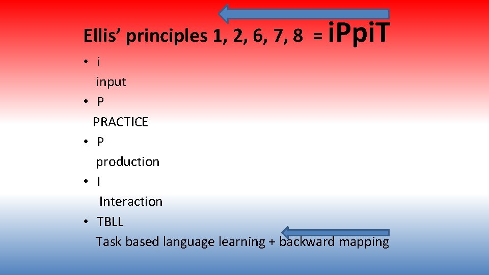 Ellis’ principles 1, 2, 6, 7, 8 = i. Ppi. T • i input