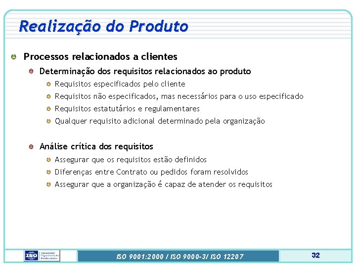 Realização do Produto Processos relacionados a clientes Determinação dos requisitos relacionados ao produto Requisitos