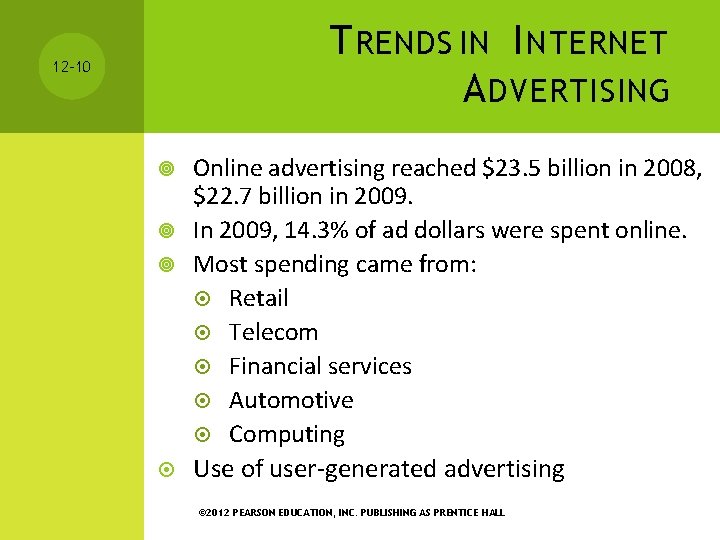 T RENDS IN I NTERNET A DVERTISING 12 -10 Online advertising reached $23. 5