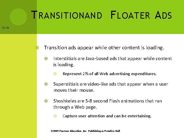 T RANSITIONAND F LOATER A DS 13 -19 Transition ads appear while other content