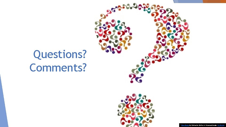 Questions? Comments? This Photo by Unknown Author is licensed under CC BY-SA 