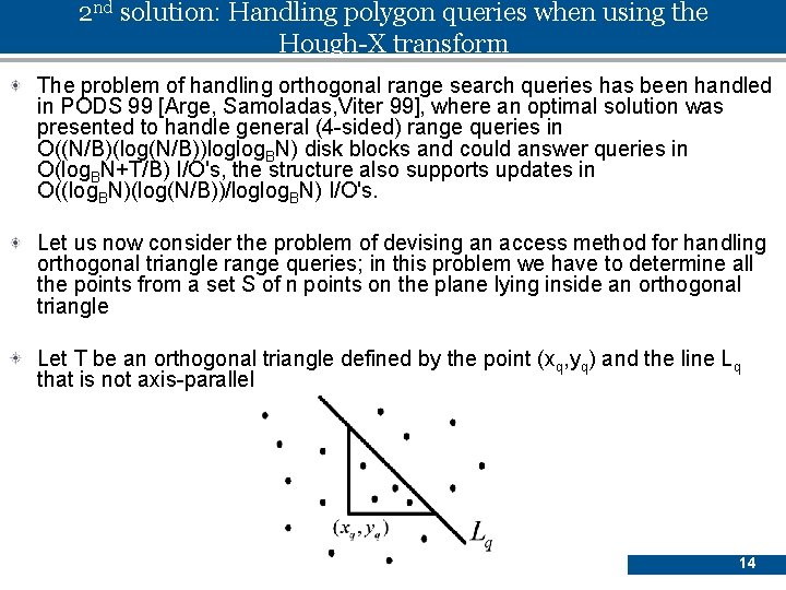 2 nd solution: Handling polygon queries when using the Hough-X transform The problem of