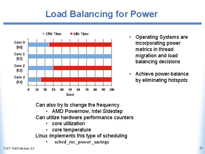 Load Balancing for Power CPU Time Idle Time • Operating Systems are incorporating power